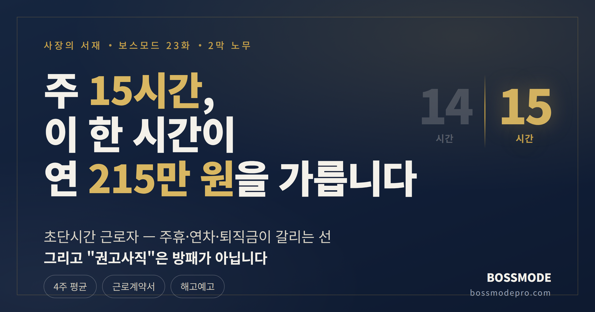 주 15시간 경계선을 사이에 둔 알바 근무표와 실질 시급 비교